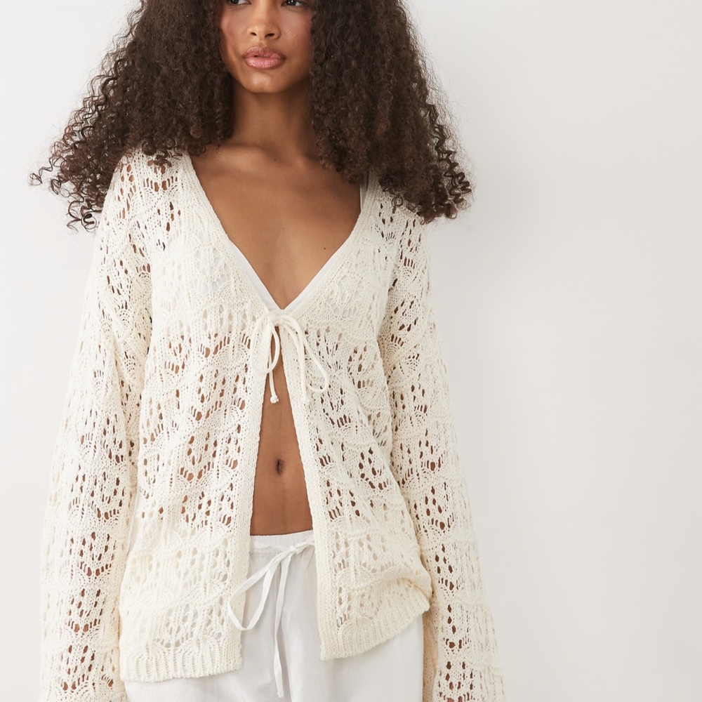 Miss Selfridge Tie Front Boho Cardigan in Cream NWT Size Small